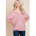 Solid Rib Modal Casual 3/4 Sleeves Dolman Sleeves Top