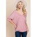 Solid Rib Modal Casual 3/4 Sleeves Dolman Sleeves Top