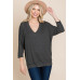 Solid Rib Modal Casual 3/4 Sleeves Dolman Sleeves Top