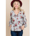 Floral Hacci Printed Babydoll Top With Elastic Cuff Sleeves