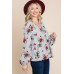 Floral Hacci Printed Babydoll Top With Elastic Cuff Sleeves
