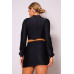 Puff Long Sleeve Front Cutout Turtleneck Blouse & Side Ruched Garter Mini Skirt Set