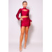 Puff Long Sleeve Front Cutout Turtleneck Blouse & Side Ruched Garter Mini Skirt Set