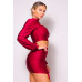 Puff Long Sleeve Front Cutout Turtleneck Blouse & Side Ruched Garter Mini Skirt Set