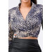 Sexy Animal Print Collared Back-tie Wrap Top