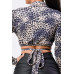 Sexy Animal Print Collared Back-tie Wrap Top