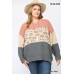 Color Block And Leopard Pattern Mixed Pullover Sweater
