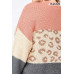 Color Block And Leopard Pattern Mixed Pullover Sweater