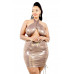 Plus Metallic Cross Wrap Halter Mini Dress