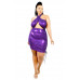 Plus Metallic Cross Wrap Halter Mini Dress