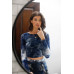 Multicolor Tie-dye Velvet Cropped Long Sleeve Top & Bike Shorts Set
