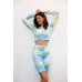 Multicolor Tie-dye Velvet Cropped Long Sleeve Top & Bike Shorts Set