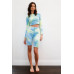 Multicolor Tie-dye Velvet Cropped Long Sleeve Top & Bike Shorts Set
