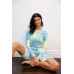 Multicolor Tie-dye Velvet Cropped Long Sleeve Top & Bike Shorts Set