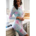 Multicolor Tie-dye Velvet Cropped Long Sleeve Top & Bike Shorts Set