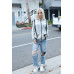 Belt & Reversed Details Zip-up Hooded Sweater