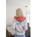 Feather & Tie-dye Print Contrast Plaid Hood Sweater