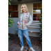 Grey Pink Flower Print Contrast Double Hood Sweater