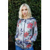 Navy Rust Flower Print Zip-up Contrast Striped Hood Sweater
