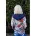 Navy Rust Flower Print Zip-up Contrast Striped Hood Sweater