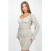 Sparkling Long Sleeves Ruching Back & Skirts Set
