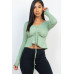 Ribbed Drawstring Front Long Sleeve Peplum Top