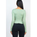 Ribbed Drawstring Front Long Sleeve Peplum Top