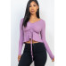 Ribbed Drawstring Front Long Sleeve Peplum Top