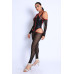 Binding Pointed Cutout Halter Mesh Off Shoulder Jumpsuit
