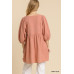 Gauze Slub V-neck Frayed Edge Detail Tunic Dress