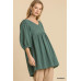 Gauze Slub V-neck Frayed Edge Detail Tunic Dress