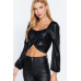 Long Slv Ruched Metallic Knit Top