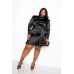 Satin Mock Neck Rouched Mini Dress