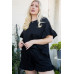 Round Neck Ruffle Sleeve Side Slit French Terry Top