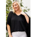 V Neck Dolman Sleeves Front Waist Elastic Solid Top