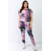 Plus Purple & Black Tie-dye Ruched Shoulder Detail Top & Pants Set