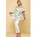 Plus Size Floral Check Printed Rayon Challis Square Neck Fashion Top