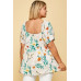 Plus Size Floral Check Printed Rayon Challis Square Neck Fashion Top