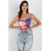 Multi Color Neon Tie-dye Lurex Cowl Neck Sleeveless Crop Top