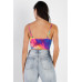 Multi Color Neon Tie-dye Lurex Cowl Neck Sleeveless Crop Top