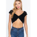 Short Sleeve V-neck Front Knot Detail Sweater Knit Crop Top