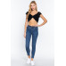 Short Sleeve V-neck Front Knot Detail Sweater Knit Crop Top