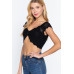 Short Sleeve V-neck Front Knot Detail Sweater Knit Crop Top