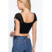 Short Sleeve V-neck Front Knot Detail Sweater Knit Crop Top