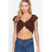 Short Sleeve V-neck Front Knot Detail Sweater Knit Crop Top