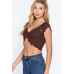 Short Sleeve V-neck Front Knot Detail Sweater Knit Crop Top