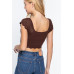 Short Sleeve V-neck Front Knot Detail Sweater Knit Crop Top