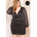 Glitter Mesh Shirring Side Plus Mini Dress