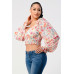 Chic Floral Sweetheart Smocked Body Blouse Top