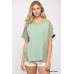 Ribbed And Solid Mixed Raw Edge Top